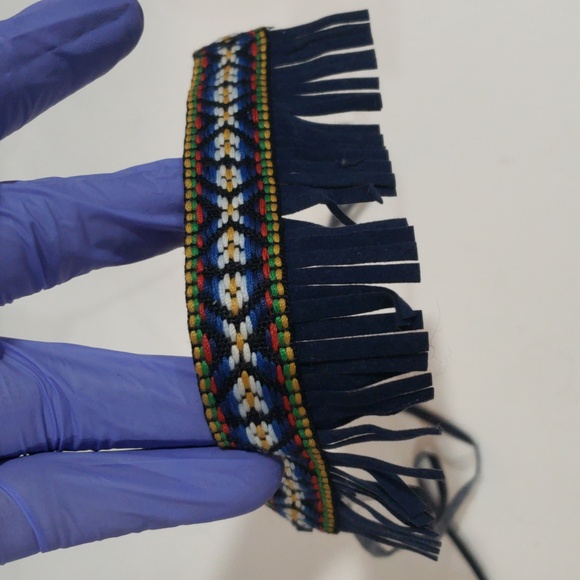 Fringe Choker Necklace – Blue with Colorful Accents, 24" Boho Statement Jewelry - Picture 6 of 7